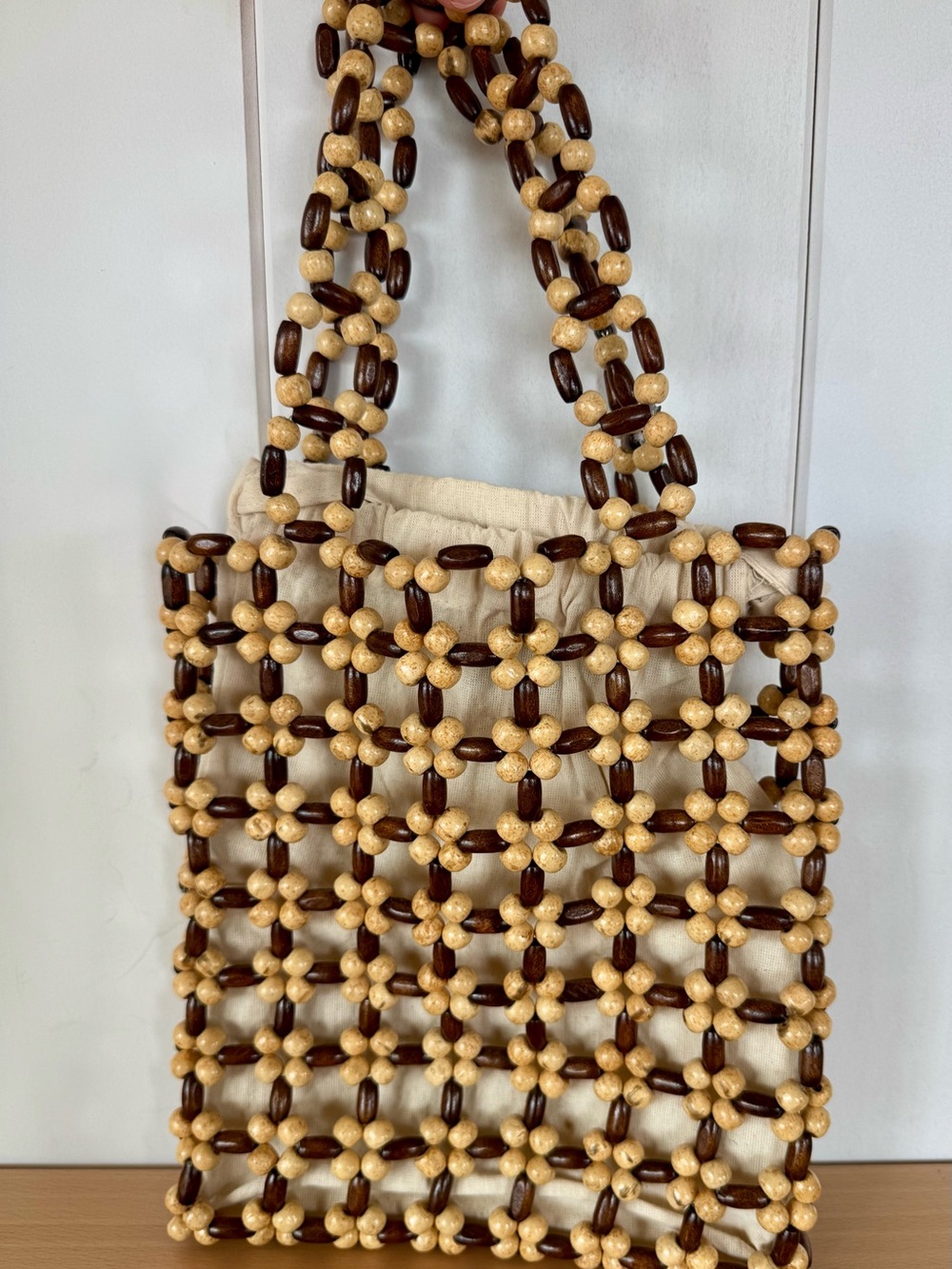 Handcrafted Beaded Tote with Cream Canvas Insert